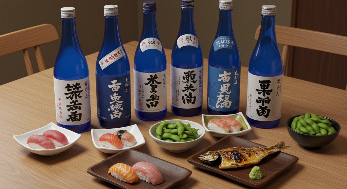 青い 瓶の日本 酒